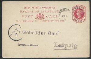 BARBADOS 1894 1d postcard used to Germany..................................56883 