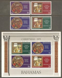 BAHAMAS Sc# 380 - 383a MNH FVF Set4 + SS Christmas 1975 Shepherds Magi