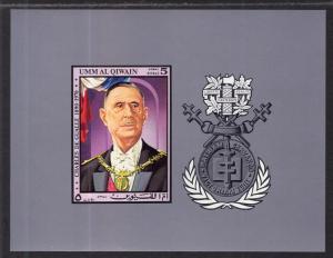 Umm Al Qiwain MI Block 48B Charles De Gaulle Imperf Souvenir Sheet MNH VF