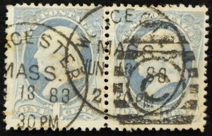 U.S. Used Stamp Scott #206 1c Franklin Pair. SOTN Supplementary Mail Cancel!