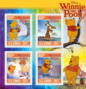 Stamps.Cartoons ,Winnie The Pooh 2022 year, Congo sheet 1+1  perforated