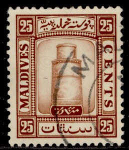 MALDIVE ISLANDS GV SG18A, 25c brown, FINE USED. Cat £30.