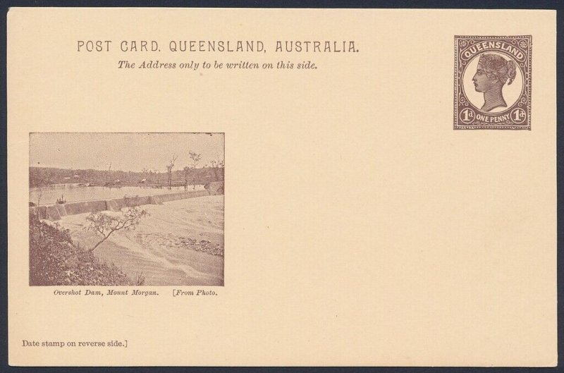 QUEENSLAND Postcard 1898 QV 1d brown view Overshot Dam.