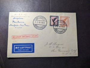 1929 Germany LZ 127 Graf Zeppelin Airmail Cover Breslau to San Francisco CA USA