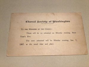 United States Choral Society of Washington 1907 postal card 66915