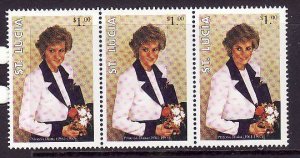 St Lucia-Sc#1084-unused NH strip from sheet-Princess Diana-1998-