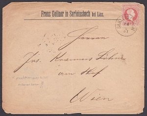 AUSTRIA 1881 cover Sarleinsbach to Vienna - K.K.Post Ambulance military cds