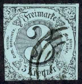 Germany Thurn & Taxis Sc# 44 Used (a) 1853 3kr black, blue Numeral