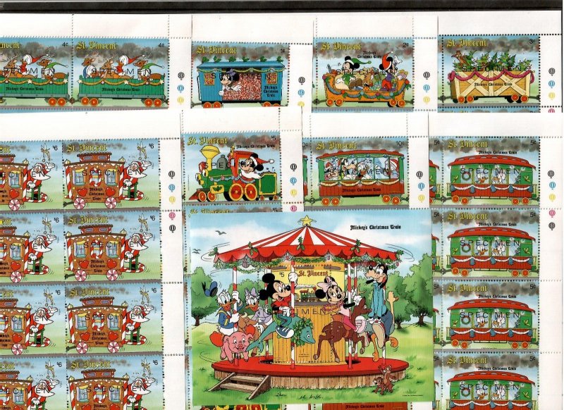 St Vincent 1988 - Disney Mickey Christmas Train - Specimen Souvenir & 8 Sheets