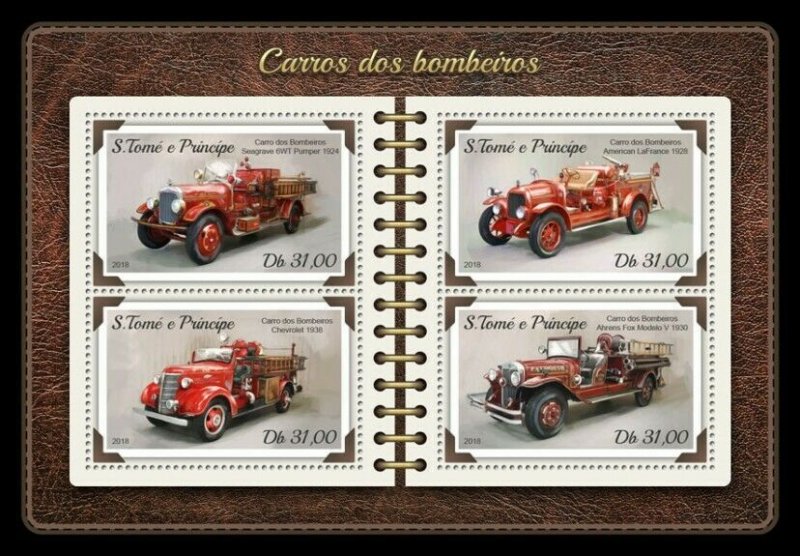 HERRICKSTAMP NEW ISSUES ST. THOMAS Fire Engines Sheetlet