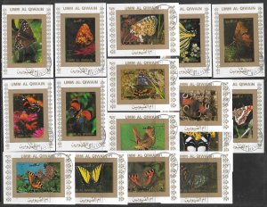 UMM AL QIWAIN 1972 BUTTERFLIES & MOTHS IMPERF Set of 16 Mi.1498B-1513B CTO Used