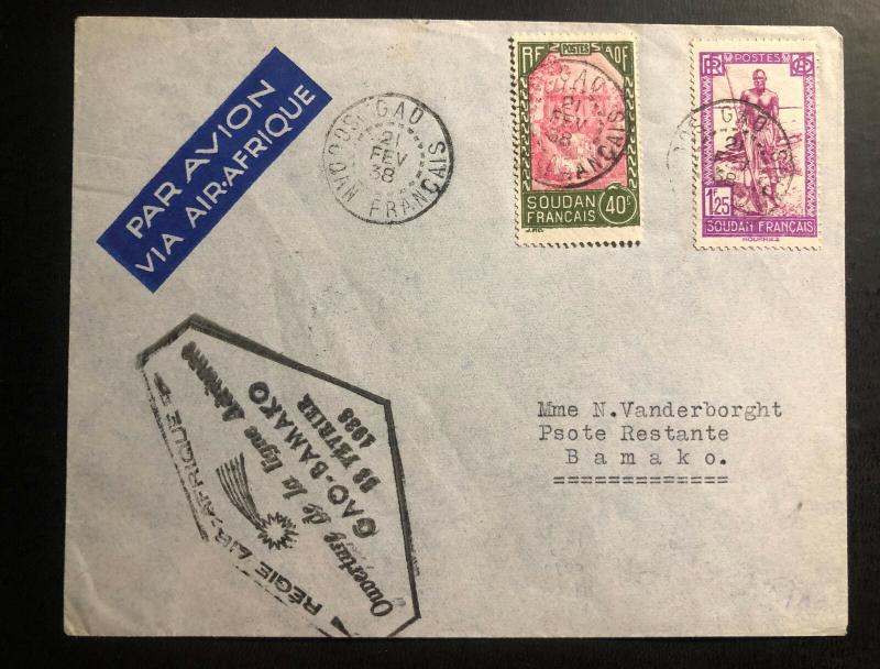 1938 Gad French Sudan Airmail First Flight Cover FFC to Bamako