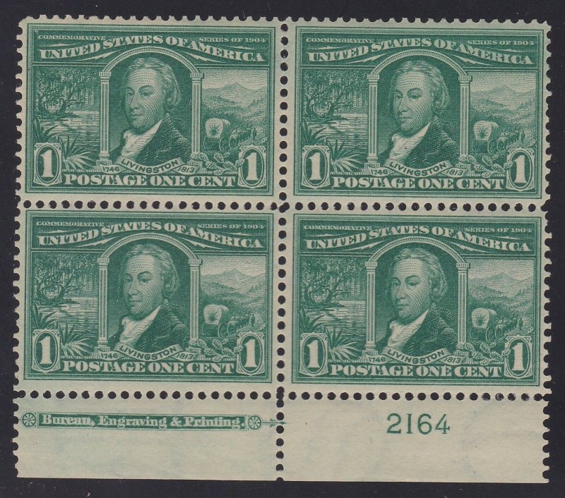 US 323 1c Louisiana Purchase Mint Plate #2164 Block of 4 VF OG LH SCV $190