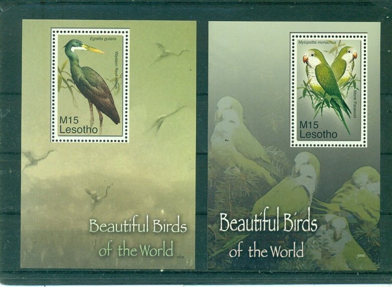 Lesotho - Sc# 1405-6. 2007 Birds. MNH Souv. Sheets. $10.00.