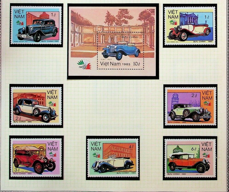 NORTH VIETNAM Sc 1561-68 NH PERF+IMPERF SETS+S/S OF 1985 - OLD CARS - (CJ25)