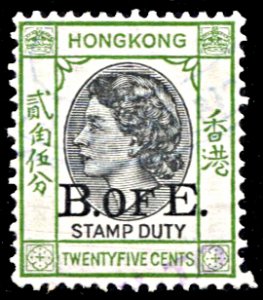 Hong Kong Bill of Exchange revenue, used, 25c Queen Elizabeth