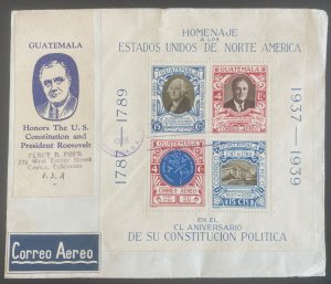 1938 Guatemala Souvenir Sheet Cover Honors The US Constitution & President Roose