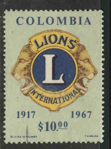 Colombia Scott 770 Used  1967 Lions $10 stamp