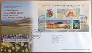 GREAT BRITAIN FDC 2009 CELEBRATING WALES MINISHEET. ST.DAVID'S  HANDSTAMP