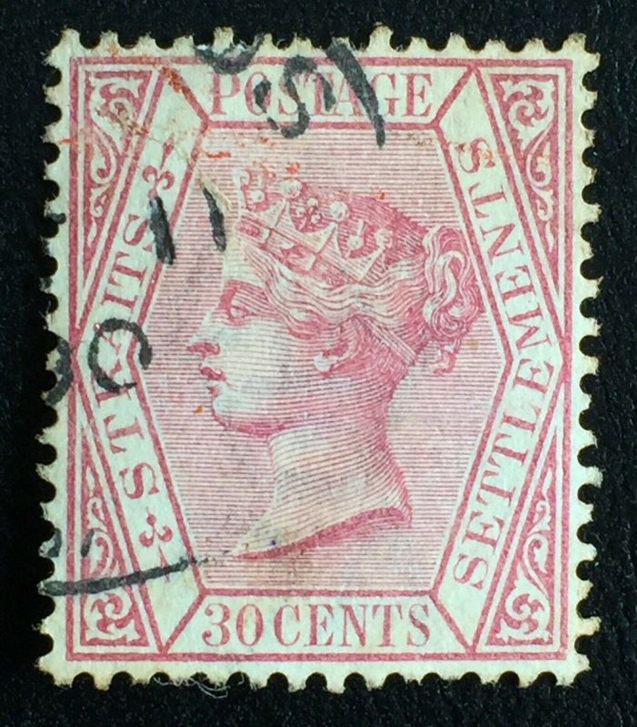 MALAYA 1891 STRAITS SETTLEMENTS QV 30c Used wmk CA SG#69 M2628