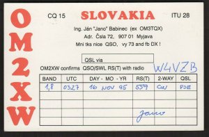 QSL CARD OM2XW,Jano Babinec,1995,Slovakia(Q4433)