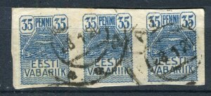 ESTONIA; 1919 early Pictorial Imperf issue fine used 35p. POSTMARK Strip