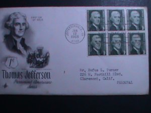 ​UNITED STATES-1968 SC# 1278 THOMAS JEFFERSON FIRST DAY COVER-USED: VERY FINE