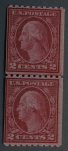 United States #488 2 Cent Washington Vertical Coil Line Pair MNH