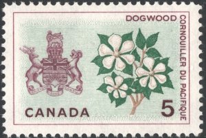 Canada SC#423 5¢ Dogwood and Arms of British Columbia (1965) MNH