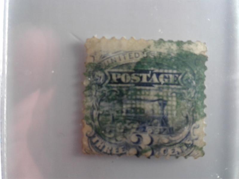 SCOTT # 114 USED LOCOMOTIVE BLUE CANCEL RARE CLEAN STAMP 1869 !!!