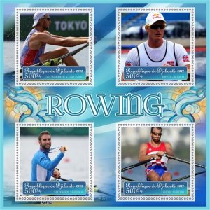 Stamps. Sports Rowing Djibouti 2022 year 1+1 sheet perforated