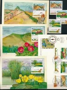 ISRAEL 1990 NATURE RESERVES 3 MAXIMUM CARDS + FDC's + STAMP MNH