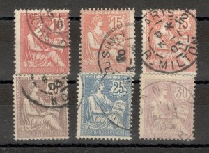 FRANCE - 6 USED DEFINITIVE STAMPS - Mi.No. 102/106 - MOUCHON TYPES II- 1902/1918