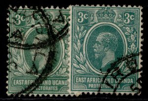 EAST AFRICA and UGANDA QV SG66 + 66a, 1a SHADE VARIETIES, FINE USED. Cat £39.