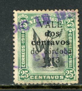 Nicaragua 1913 Liberty Gold Currency 2¢/25¢ Green & Black Sc 320a do  VFU W883