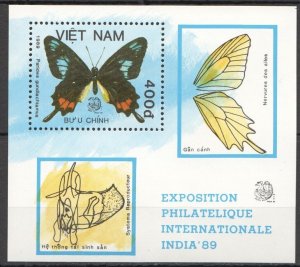 B0970 1989 Vietnam Flora & Fauna Butterflies India 89 1Bl Mnh