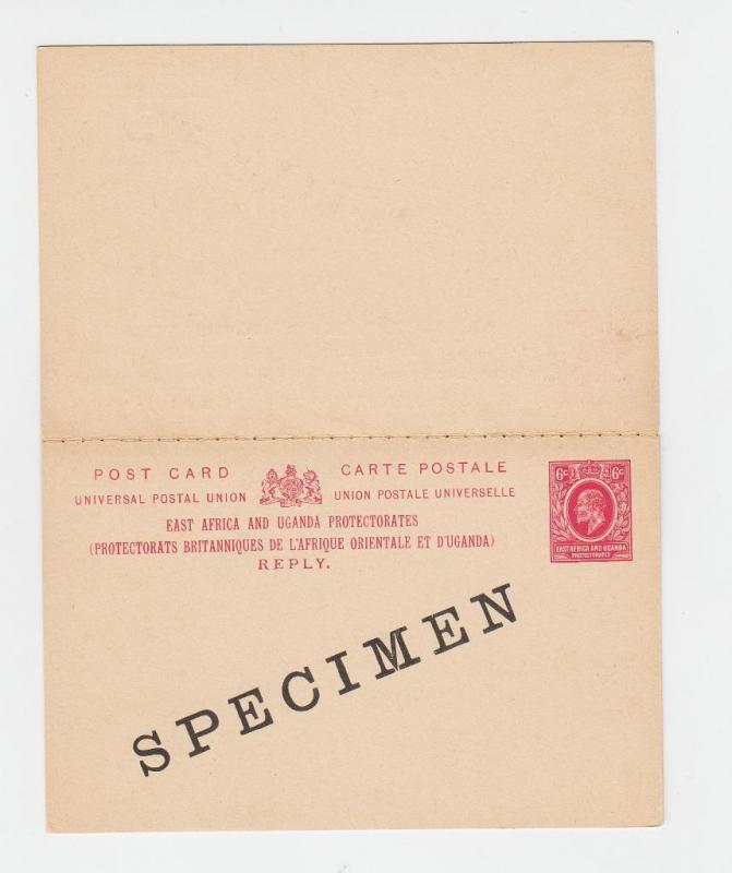 EAST AFRICA & UGANDA EDV11 6c SPECIMEN REPLY PAID CARD, VF UNUSED H&G#8