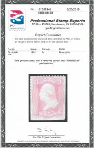 64b Used, 3c. Washington, Rose Pink, PSE Cert. FREE INSURED SHIPPING