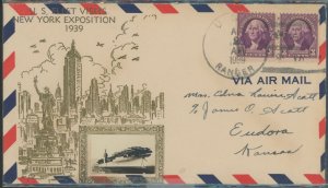 US 720 U.S. Fleet visits New York expo April 20, 1939; U.S.S. Ranger cancel addressed gum stains Crosby cachet.