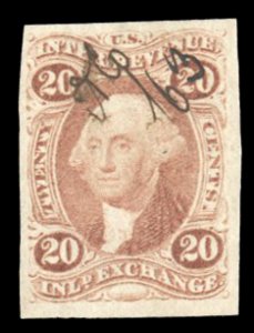 United States, Revenues #R43a Cat$17, 1862 20c Inland Exchange, imperf. used