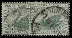 AUSTRALIA - Western Australia QV SG94 + 94a, ½d SHADE VARIETIES, FINE USED.