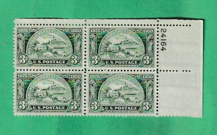 US SCOTT#987 1950 3c AMERICAN BANKERS ASSOCIATION PLATE BLOCK U/R#24164 - MNH