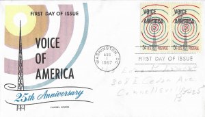 1967 FDC, #1329, 5c Voice of America, Fluegel Covers