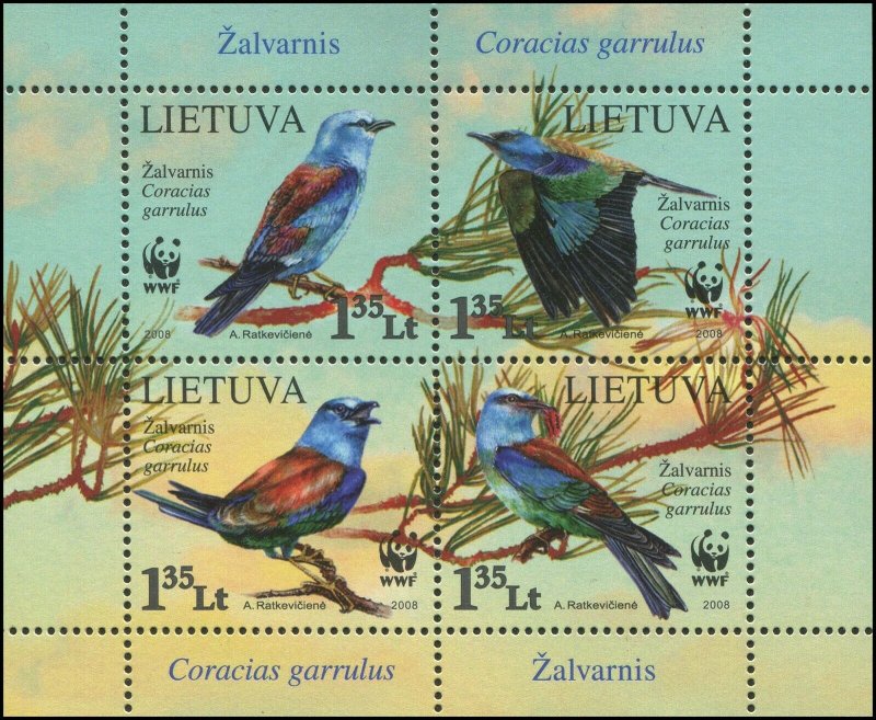 Lithuania 2008 Sc 878 Birds Roller CV $4