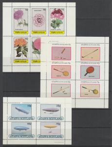 Scotland, Staffa, 1981-82 locals, 3 different MNH mini sheets of 4,  VF