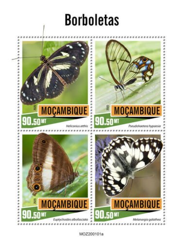 Mozambique Butterflies Stamps 2020 MNH Butterfly Insects Fauna 4v M/S 