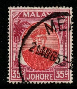 MALAYA JOHORE SG142b 1952 35c SCARLET & PURPLE FINE USED