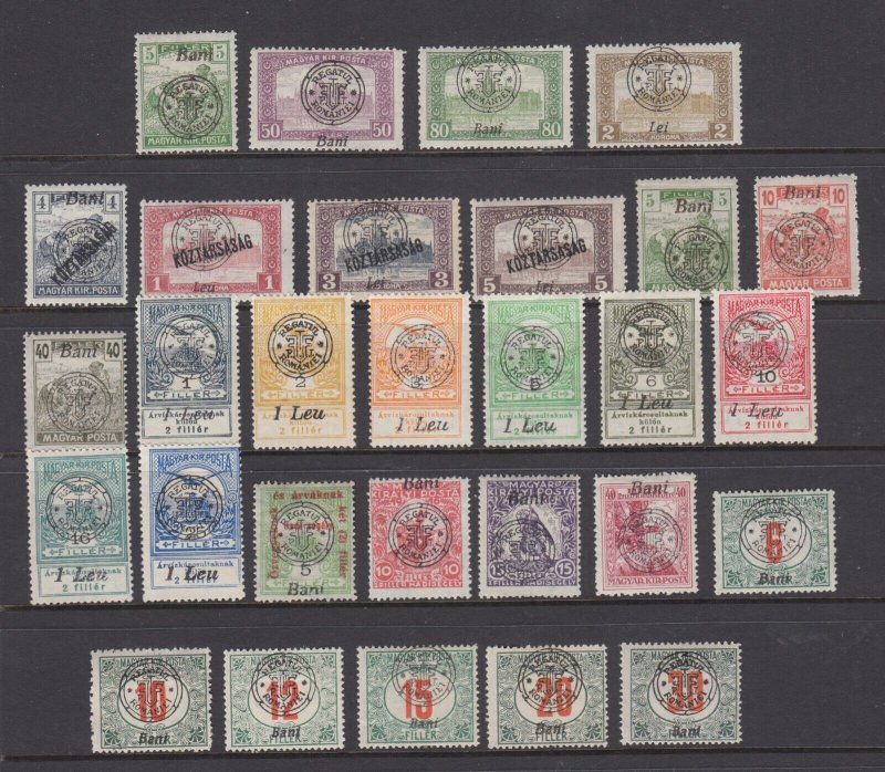 Hungary Sc 6N9/6NJ9 MLH. 1919 Nagyvarad overprints, 29 different, F-VF group. 