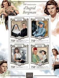 Niger - 2015 Ingrid Bergman - 4 Stamp Sheet - 14A-547