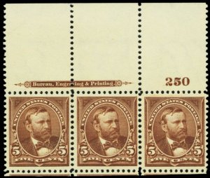 270, Mint VF NH Top PL# & Imprint Strip of 3 With PFC Certificate - Stuart Katz